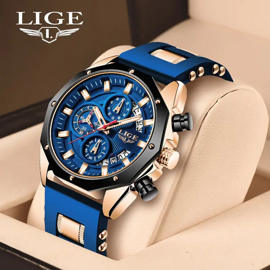 LIGE Men's Chronograph Calendar Wristwatch, Outdoor Casual Sports Quartz Watch, Ideal Choice For Gifts