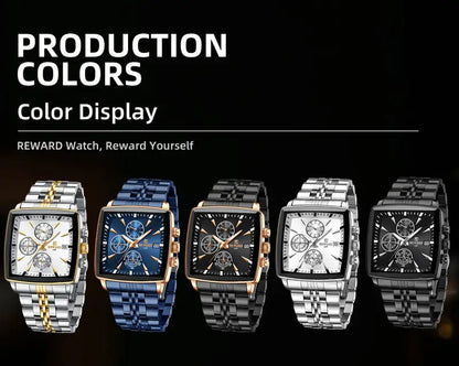 REWARD Rectangle Men'S Watches Quartz Wristwatches Luxury Business Watch Clock Luminous Hands Clock Man